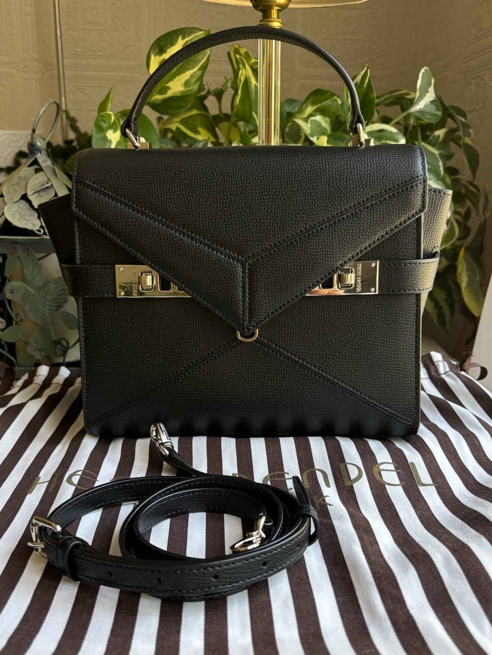 NWOT Henri Bendel Uptown Black Satchel with Detachable Shoulder Strap